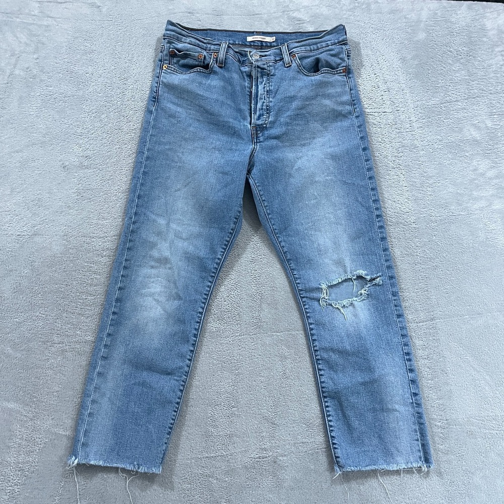 Levi's Wedgie Straight Jeans Womens 32x26 Blue Stretch Denim Button Fly High Y2K